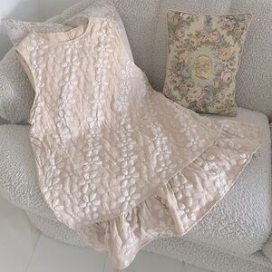 Cream champagne 3D Floral Sleeveless Babydoll Ruffle mini dress plus XXL